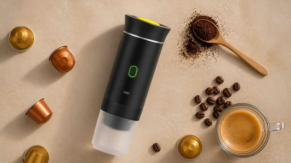 Cafetera portátil con cápsulas y café molido